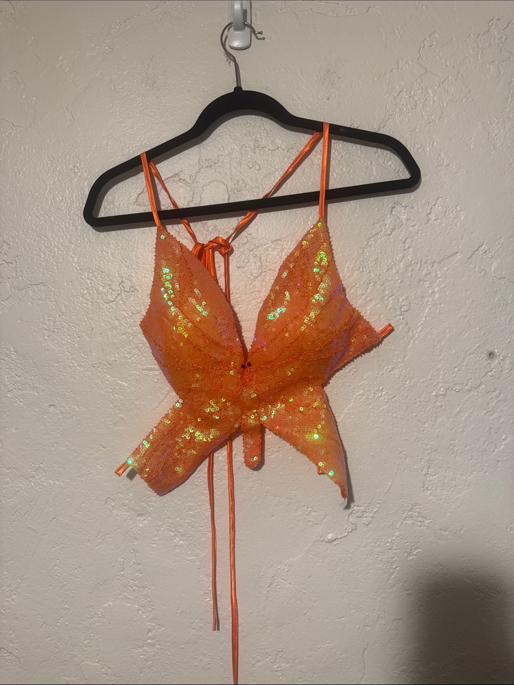 Sequin Tie-Back Crop Top - Orange
